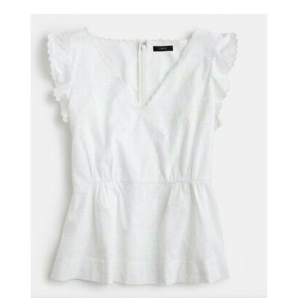 J. Crew V-neck Peplum Swiss Dot White size. 6